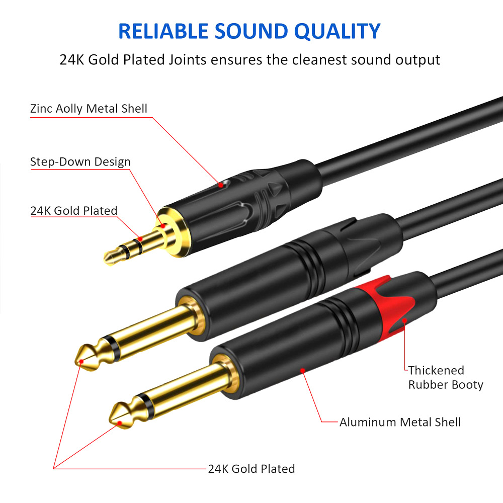 3.5 to 2 6.35 audio cables, mobile phone, computer speakers, audio mixer, 3.5 to dual 6.35 large core