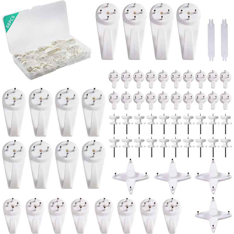 68PCs traceless invisible wall nail hanging kit photo frame no damage wall hook set box