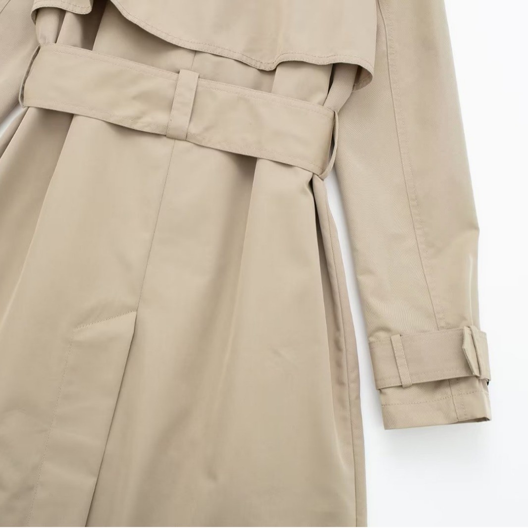 Mid to long autumn women's casual khaki double breasted elegant windbreaker jacket_voghion.com