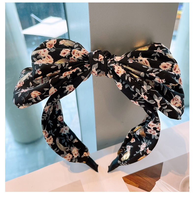 Retro Floral Double Bow Headband display picture 4