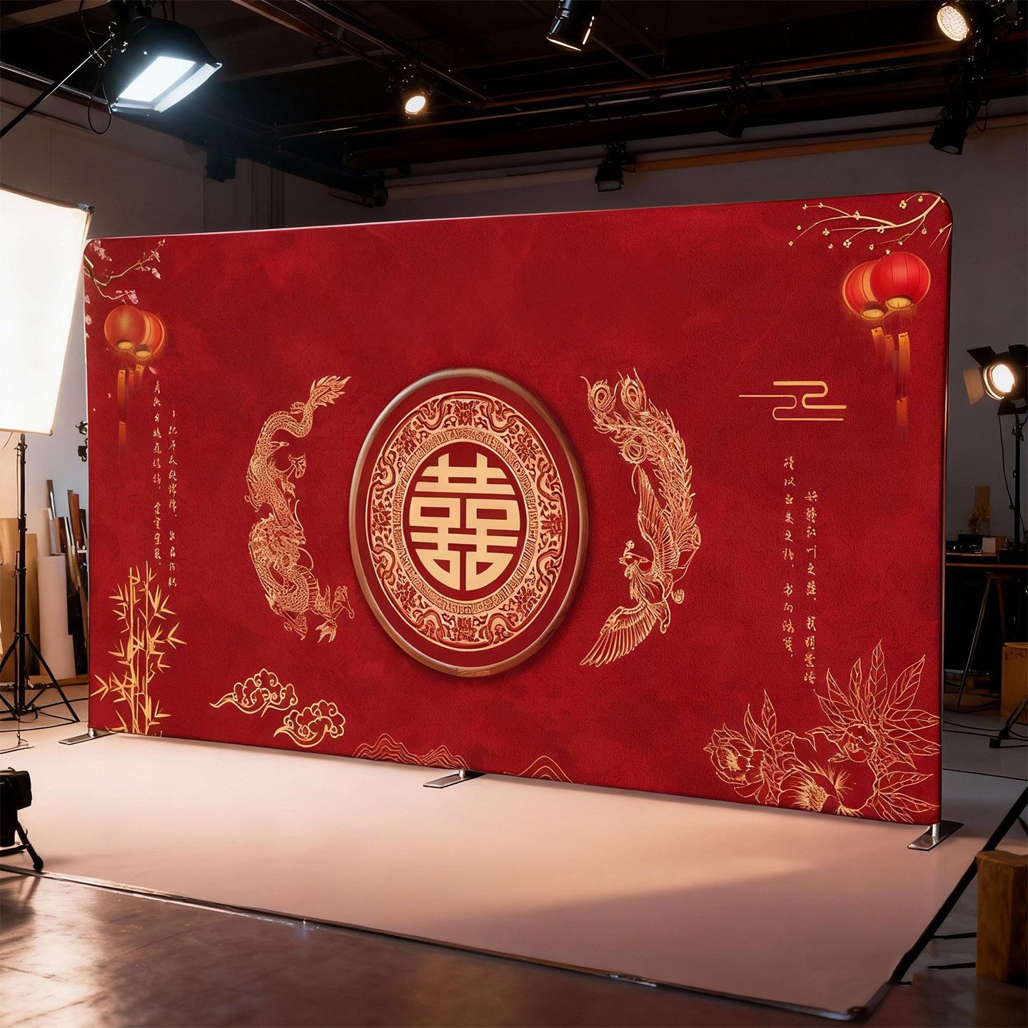 Shanghai Show de cortina rápida curva elástica personalizada Exposición de malla de exhibición rápida reunión anual firmada a los fabricantes de pared de fondo suministro directo rápido