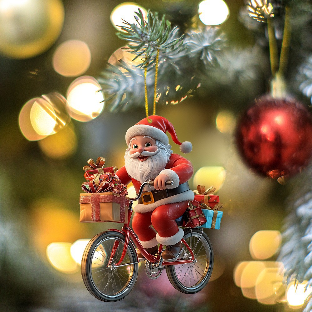 Nuevo tema de Navidad Papá Noel montar regalos de bicicleta interior de automóvil colgante acrílico image 6