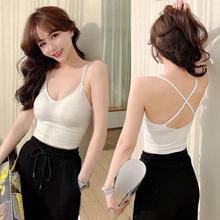 卡卡网红新款双交叉吊带美背U型背心内衣性感露背两穿文胸打底衫