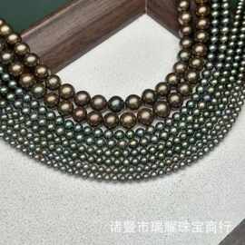 淡水珍珠4-13mm孔雀绿咖啡色优化串链近正圆微瑕半成品源头批发