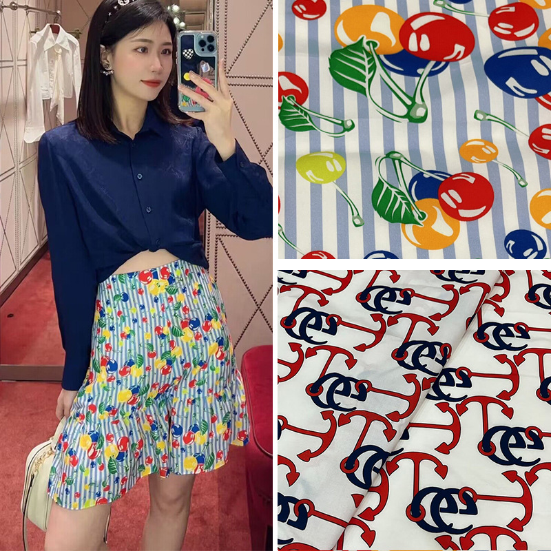 23欧美时尚水果字母图案 纯棉印花软垂感女装裙子春夏面布料