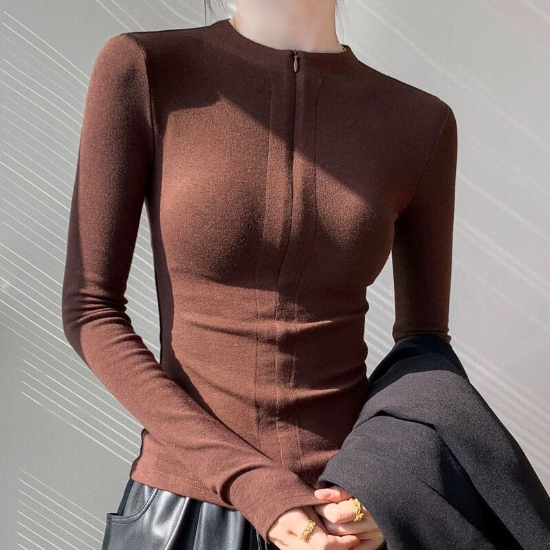 Spring, Autumn, and Winter Stylish Versatile Long-Sleeve T-Shirt for Women, 2026 New Popular Slim-Fit Half-Zip Base Shirt Spring, Autumn, and Winter Stylish Versatile Long-Sleeve T-Shirt for Women, 2026 New Popular Slim-Fit Half-Zip Base Shirt