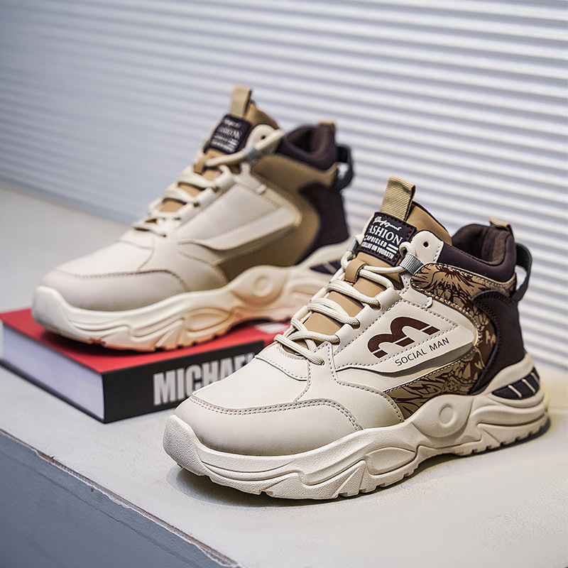 Zapatos de hombre de otoño nuevos zapatos de cuero para hombres, zapatos de deporte casuales al aire libre con suela gruesa, zapatos de moda universal.