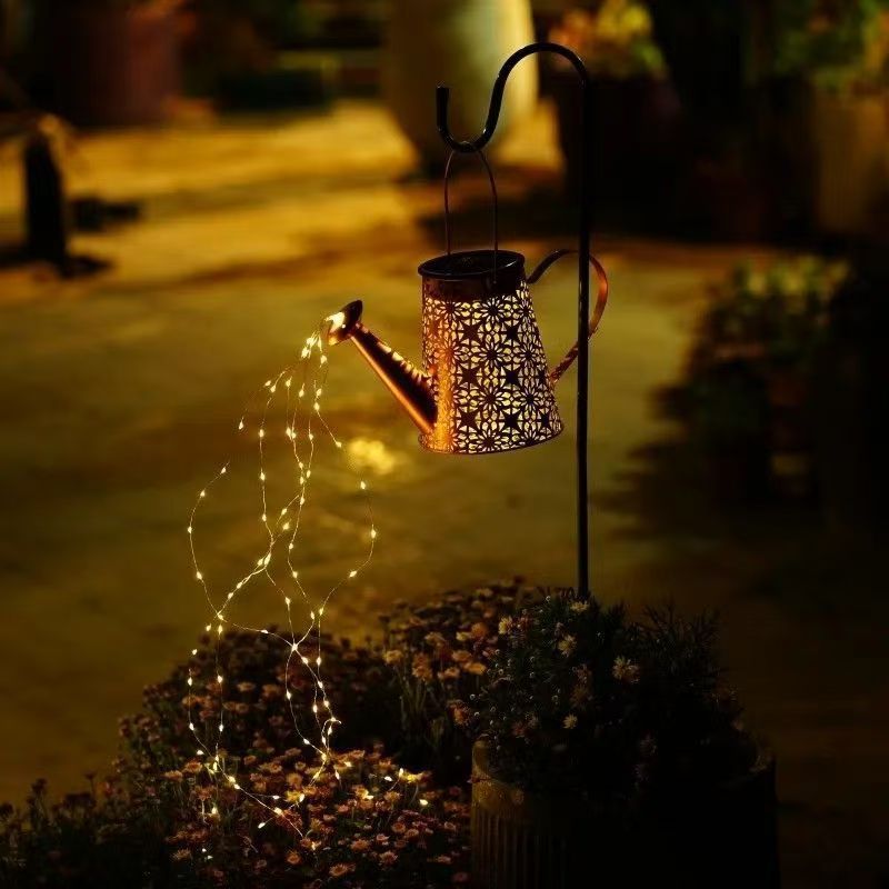 2025 nueva luz solar transfronteriza en el patio al aire libre, hierro, arte, agua corriente, salpicaduras de luces, luces de paisaje del jardín