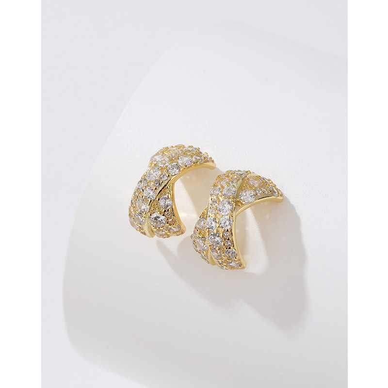 Pendientes de diamantes de oro plata esterlina 925 luz nicho de lujo temperamento de alto grado micro incrustaciones pendientes de circón pendientes transfronterizos