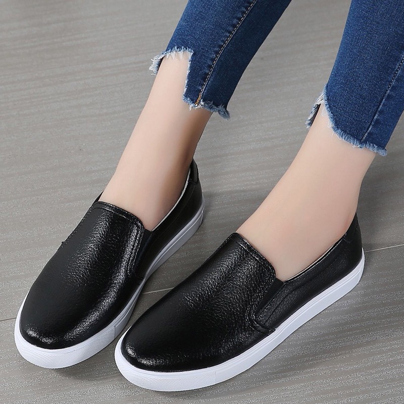 Weiße Damen Slip-on Sneaker Aus Leder Für Den Alltag_voghion.com