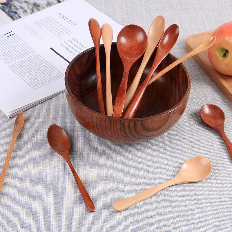 日式木勺餐具果酱勺咖啡勺甜品勺长柄短柄汤勺儿童勺中式木质勺子