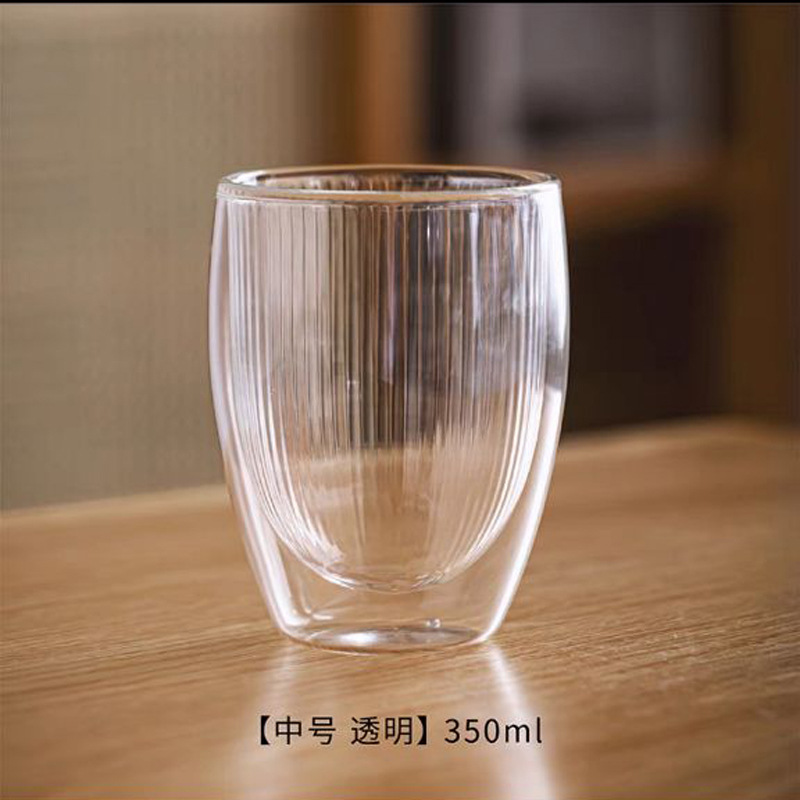 Colorido de doble capa Taza de borosilicato a rayas taza de vidrio transparente taza de agua desayuno bebida jugo Taza de leche taza de café