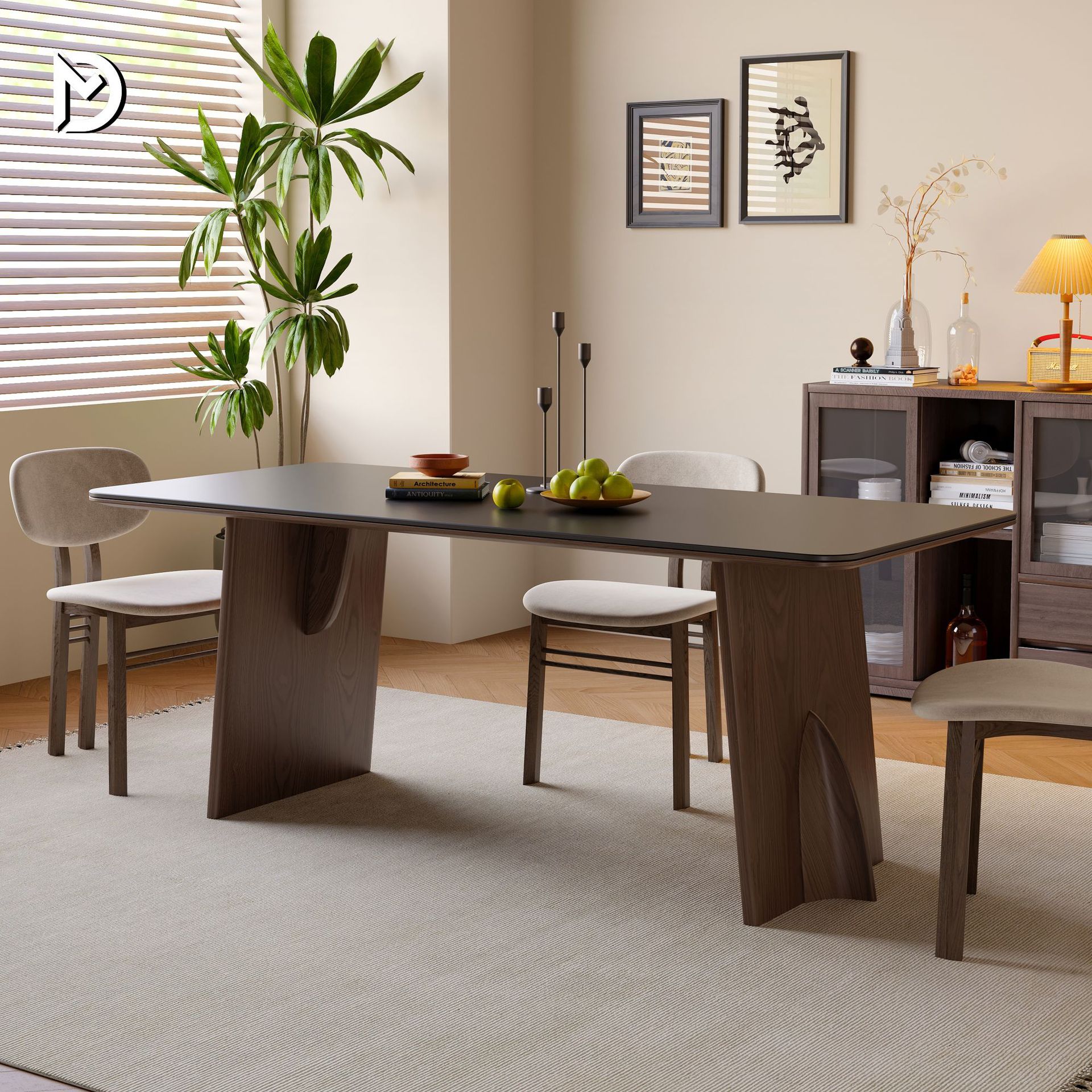 Solid Wood Slate Dining Table, Small Apartment Dining Table, Home Medieval Dining Table and Chairs, a Set of Nordic Modern Simple Dining Table