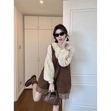 女童蝴蝶结宽松叠穿娃娃裙中大童拼色韩系春秋新款长袖衬衫两件套