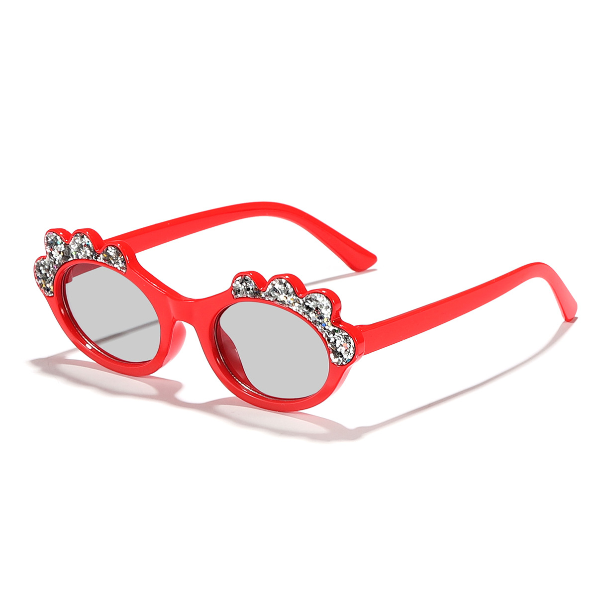 Gafas de sol anti-ultravioleta con marco ovalado de dibujos animados lindo con lentejuelas para niños