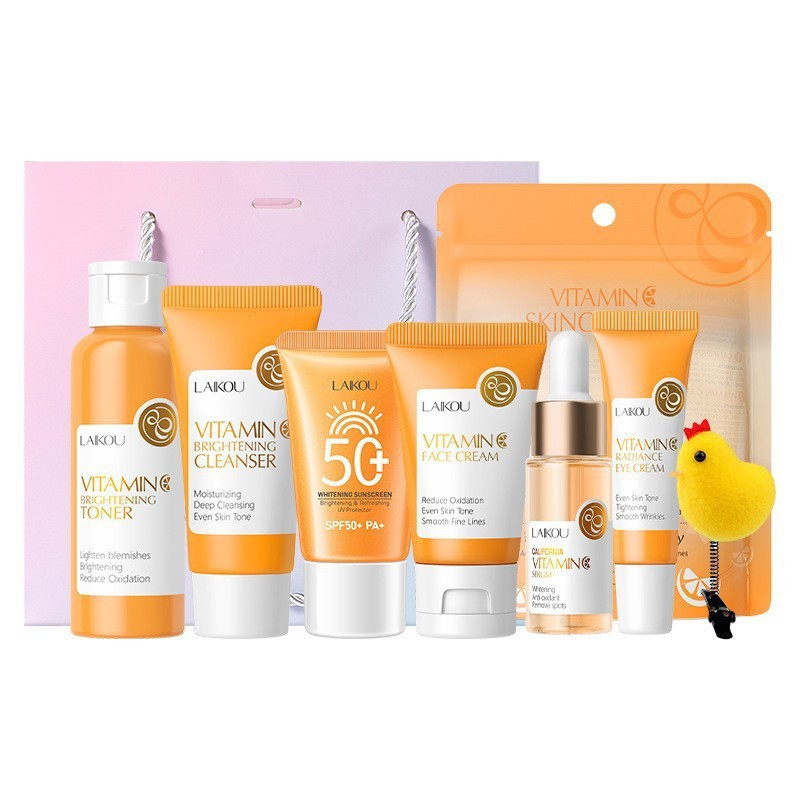 Transfronterizo LAIKOUFENYI Vitamina C serie combinación hidratación humectante productos de cuidado de la piel paquete de caja Inglés FDA productos de cuidado de la piel