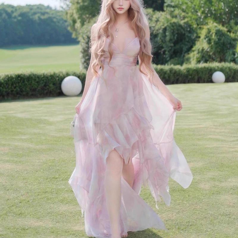 Strap Elegant Irregular Multi-Layer Skirt Beach Dress Birthday Dress Holiday Dress