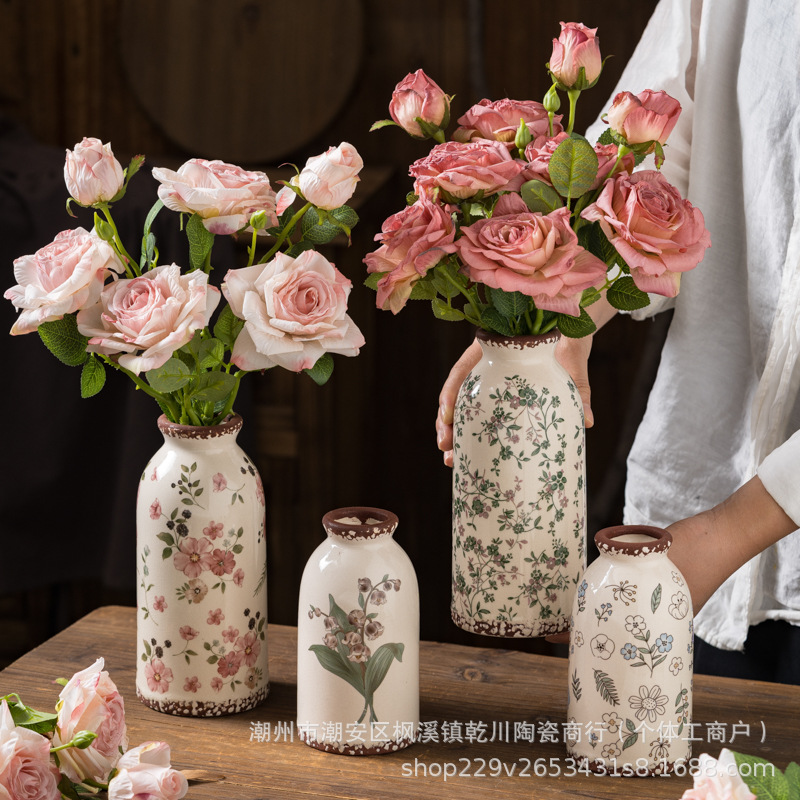 Retro Ceramic Vase Ornaments, Living Room Flower Arrangements, Accessible Luxury, High-End Flower Arrangements, Dried Flowers, Creative Decorations, Hydroponics