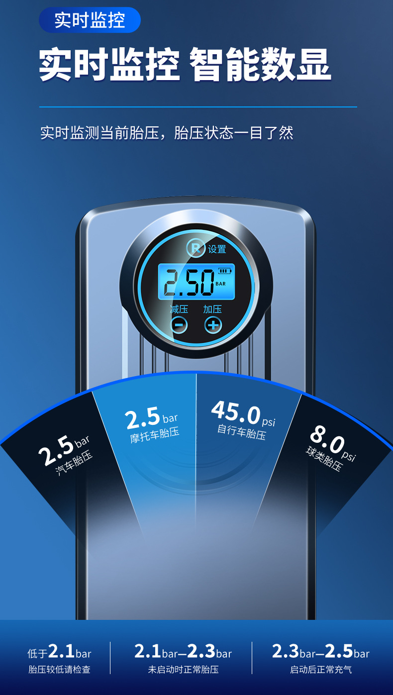 Car Air Pump Wireless Charging Mini Portable Car Electric Bicycle Tire Air Pump 12V Small