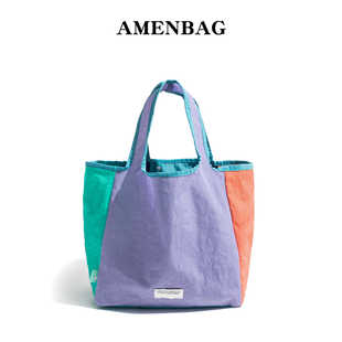 Dopamine Canvas Bag Singapore Same Style Handbag 2024 New Color Matching Tote Bag Foldable Shoulder Bag