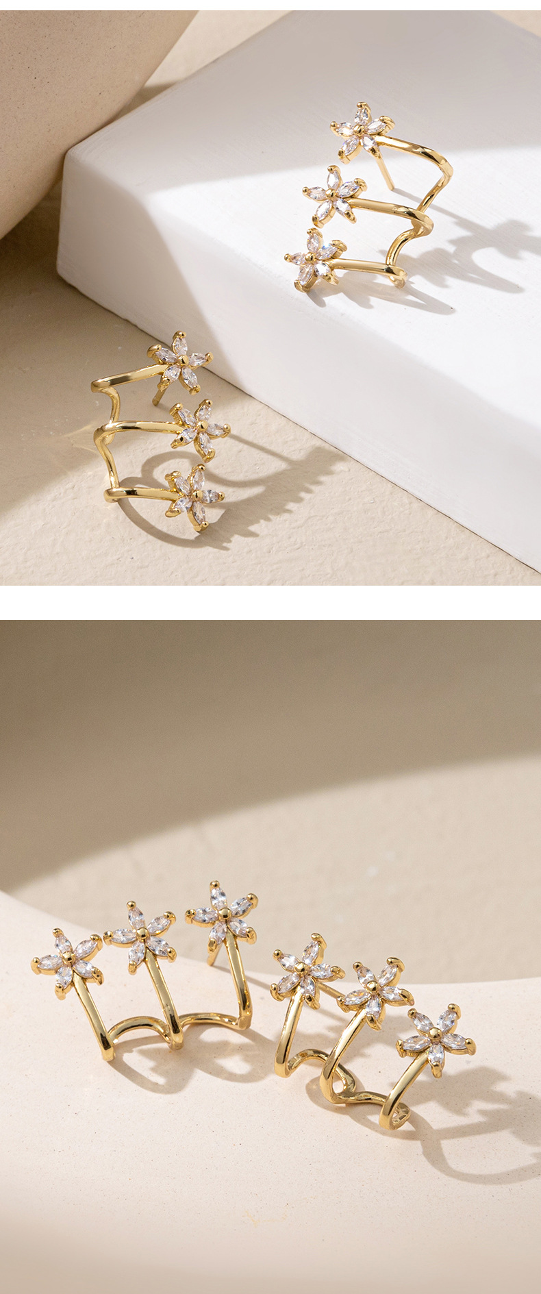 Fashion Pentagram Copper Inlay Zircon Ear Studs 1 Pair