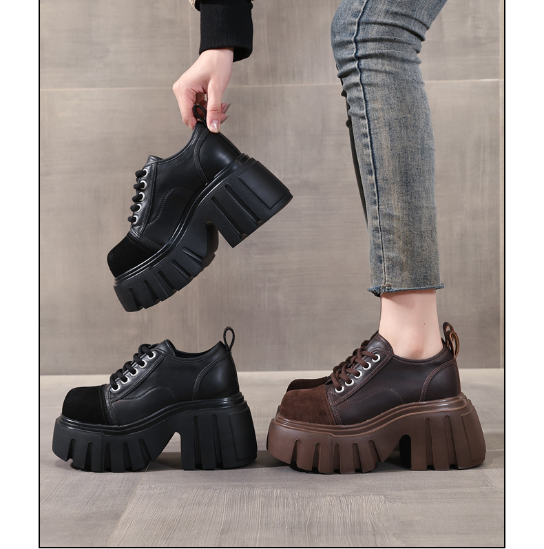 Giày loafer nữ đế xuồng platform tăng chiều cao 9 cm — màu nâu chi tiết 17