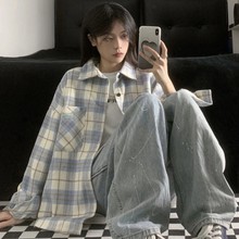 加厚格子衬衫女韩国跨境2024新款小众设计感潮流外搭长袖衬衣外套