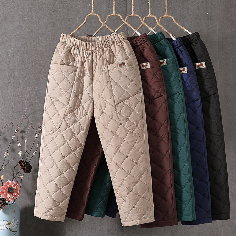 Down Cotton Pants Women's Winter Embroidered High Waist Outer Wear Thickened plus size Loose Casual Harlan Warm Straight Cotton Pants