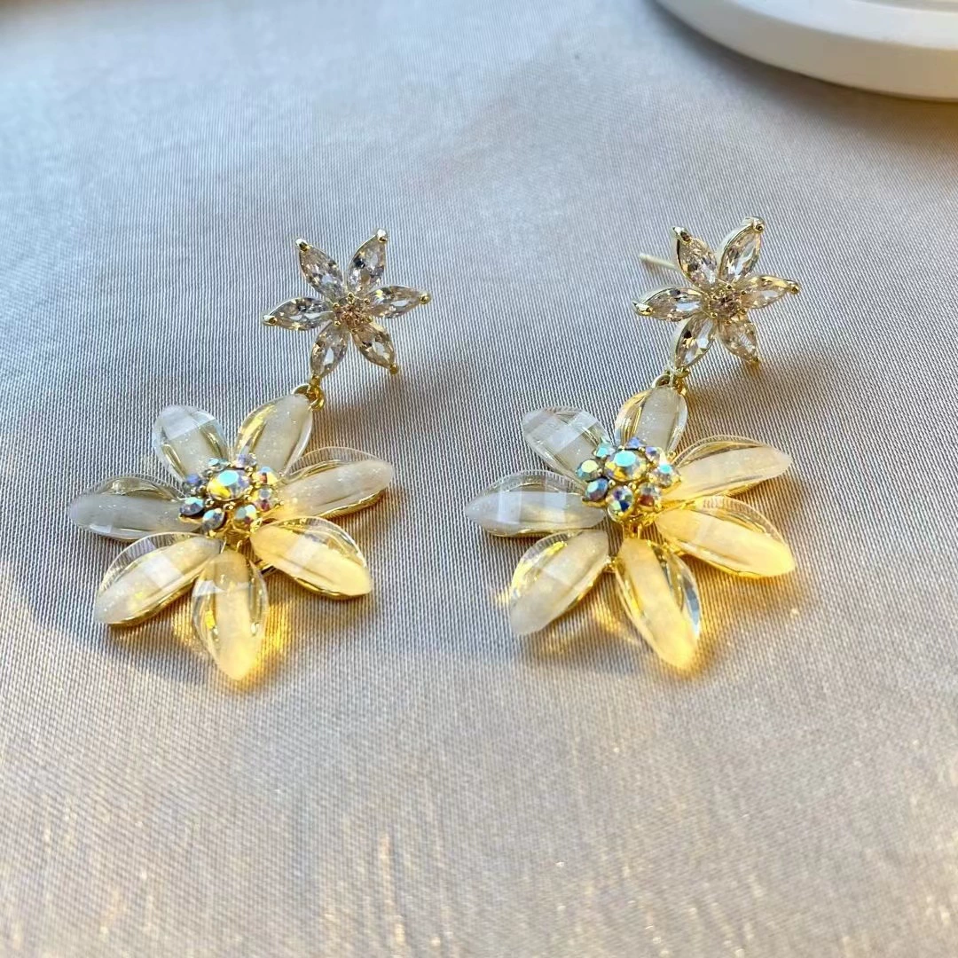Белые серьги, серебряная игла, простой и элегантный дизайн, цветочная, образец из серебра 925, французский стиль, интернет-знаменитость