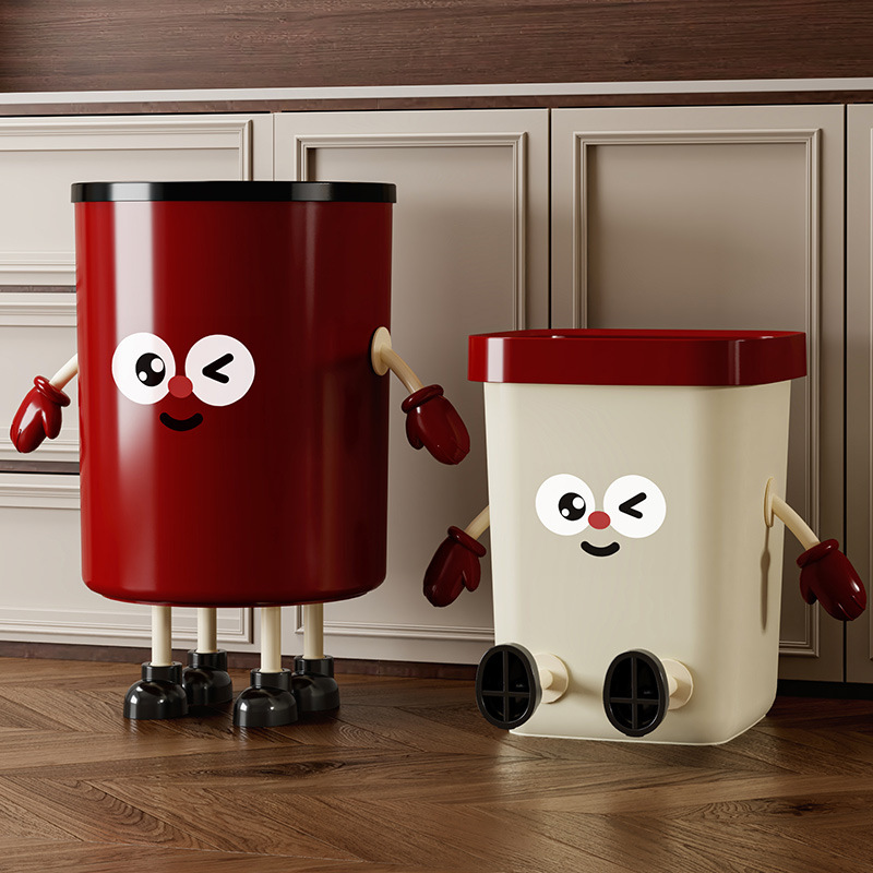 Trash Bin Home Living Room Creative Kitchen Bedroom Bathroom Toilet High Color Value Large Capacity Cute Waste Bin with Lid