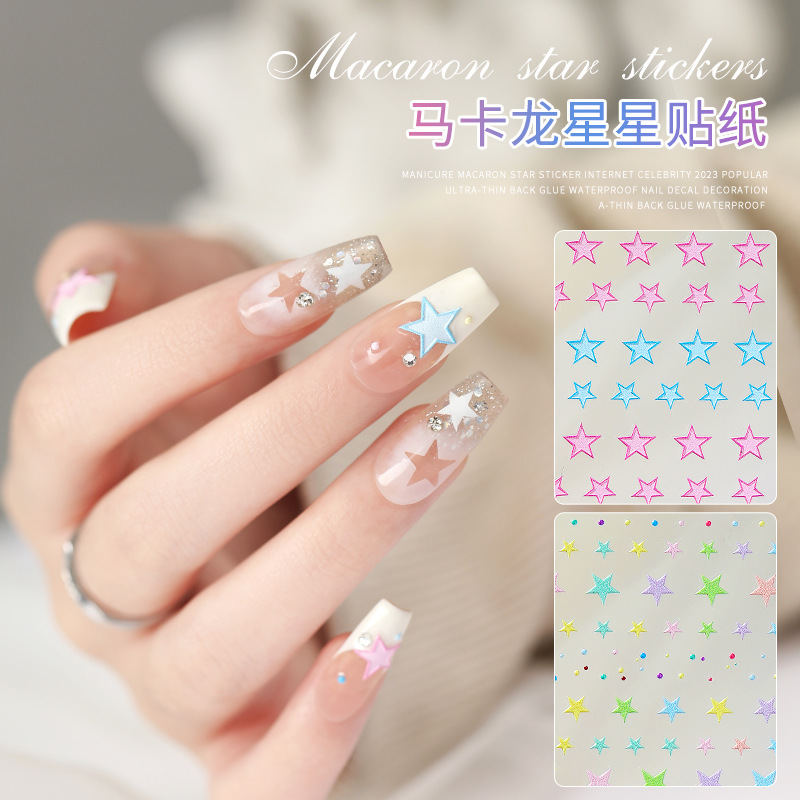 Uñas macaron estrella pasta de papel neto rojo 2023 estilo explosivo popular alivio pegamento impermeable calcomanías decoraciones