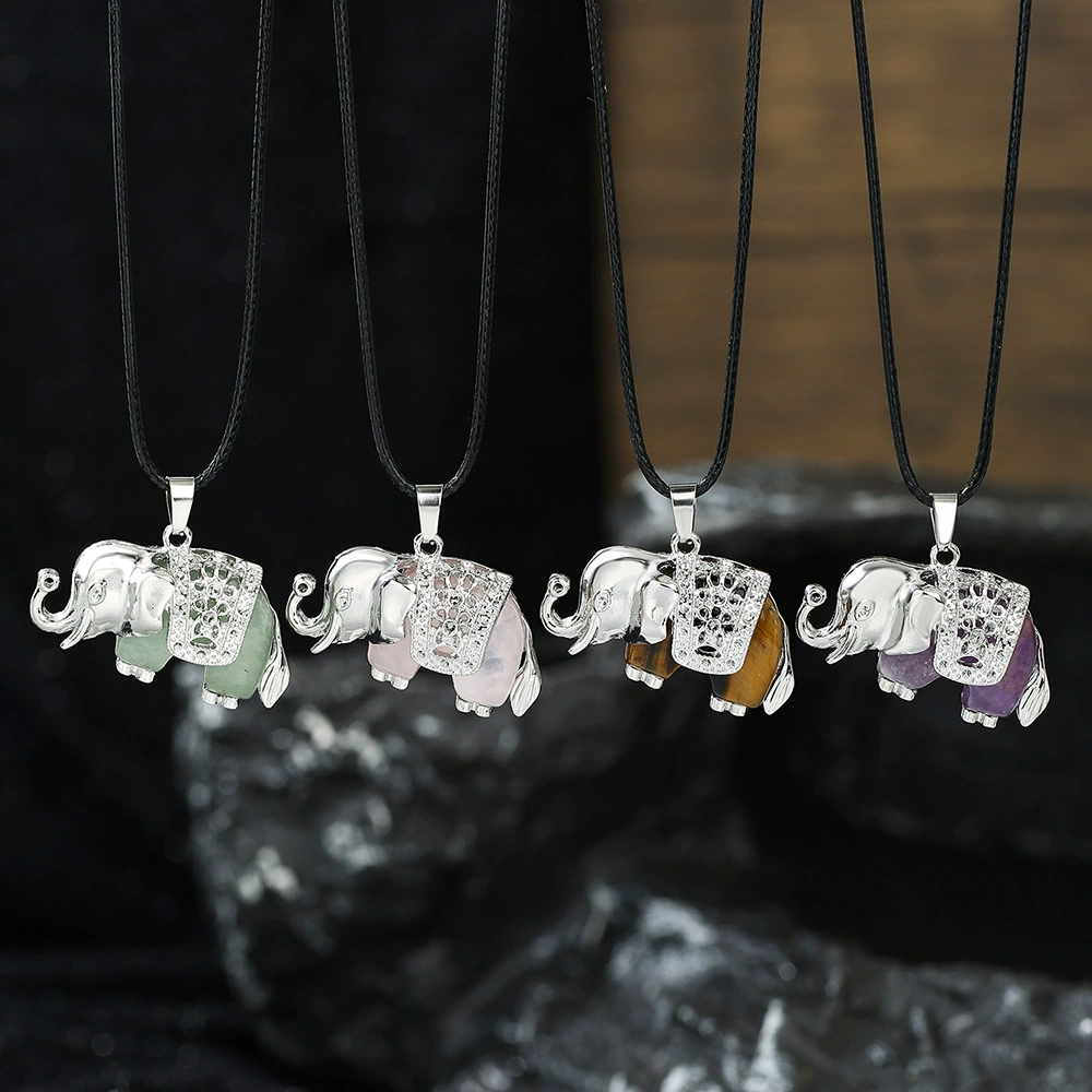 Ювелирные изделия Zhuhang, трансграничный популярный кулон из натурального кристалла, сплав аметиста, розовый кристалл, ожерелье со слоном, оптовая продажа