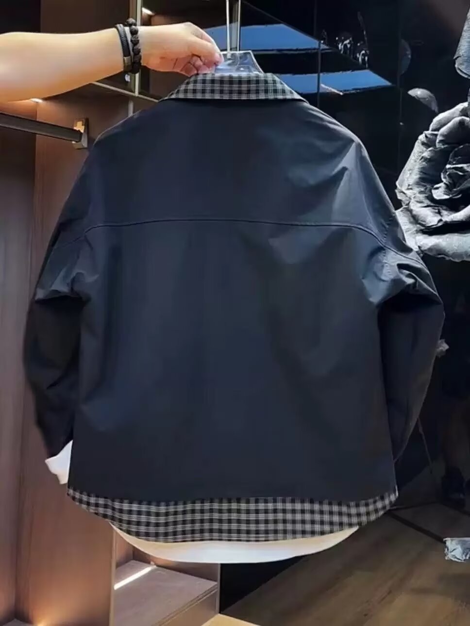 Herren Karo Arbeitsjacke Mit Revers Jugendlicher Trendblouson_voghion.com