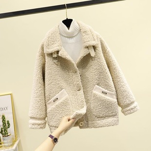 Lamb Plush One-piece Coat Women's 2024 New Autumn and Winter Korean-style Short Grain Velvet Coat All-match