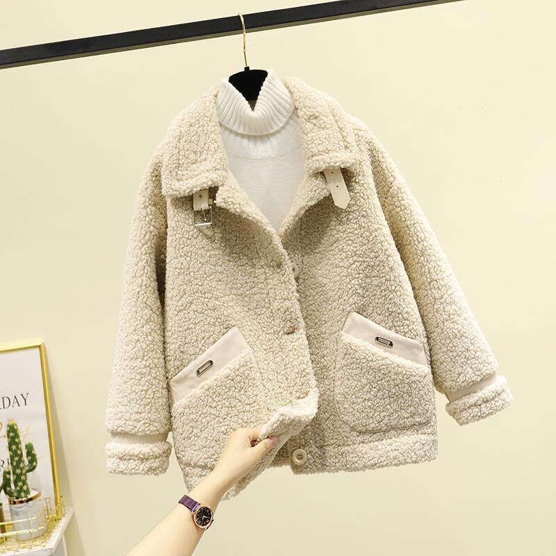 Lamb Plush One-piece Coat Women's 2024 New Autumn and Winter Korean-style Short Grain Velvet Coat All-match Lamb Plush One-piece Coat Women's 2024 New Autumn and Winter Korean-style Short Grain Velvet Coat All-match