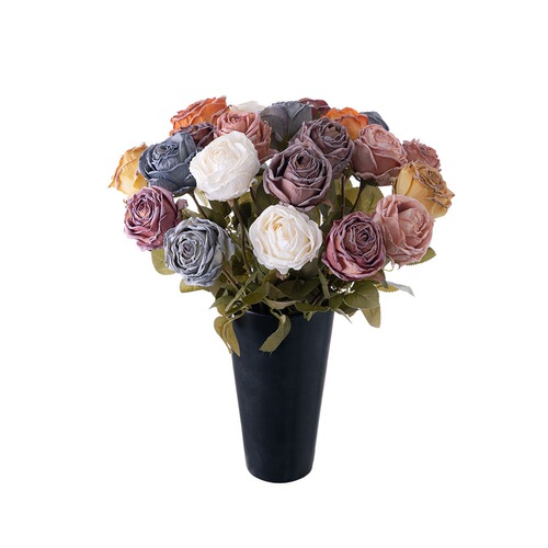 Home decoration single branch snowy burnt edge rose wedding INS style artificial flower cross-border wholesale fake flower MW66011