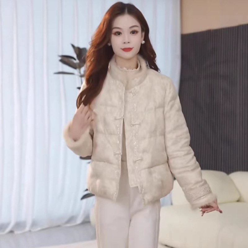 Meixi Women's Clothing New Chinese Style Retro Mom's down Jacket 2025 Winter New National Style Jacquard Warm Coat for Women