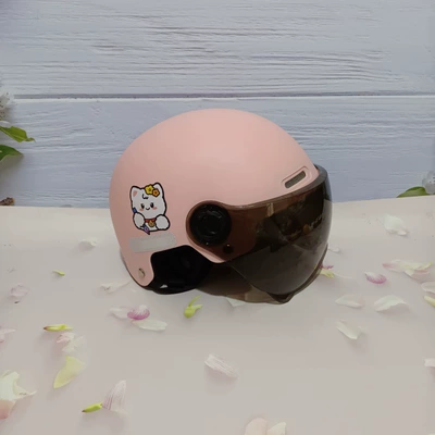 anti-fall summer adjustable helmet, Motosiklet kaskı (dəbilqə) - writing-cat-light-pink-and-black-short-7-15-years-old