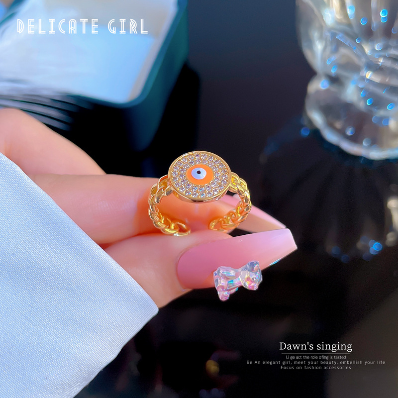 Retro Round Eye Brass Plating Inlay Zircon Open Ring 1 Piece