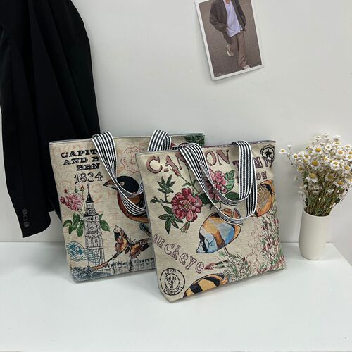 Korean version of ins student handbag large capacity shoulder canvas bag embroidered Thai style large bag new color painting