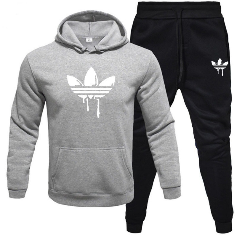 2024 Traje deportivo casual de los nuevos hombres transfronterizos Traje de moda con capucha Impresión de suéter de lana Traje de pantalón para hombres