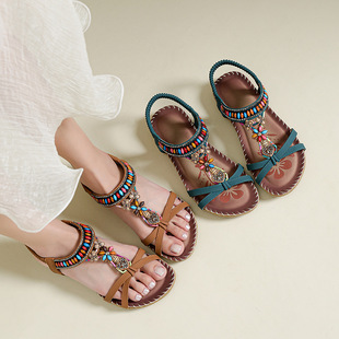 2025 New Summer Cross-Border Bomiya Rhinestone Comfortable Casual Fashion Seaside Beach Flat Sandals for Women