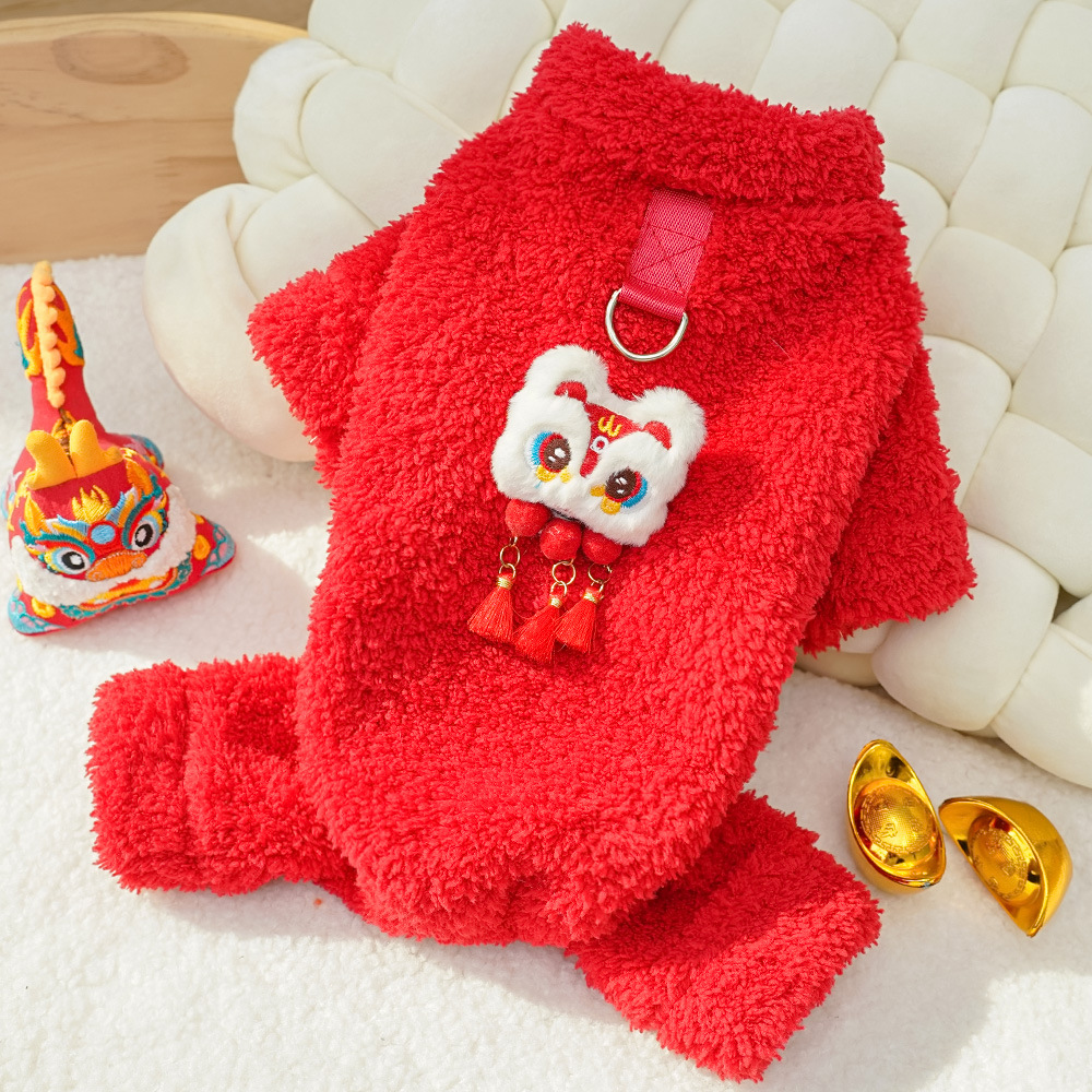 Año Nuevo mascotas perros gatos gruesos de peluche perros de cuatro patas cálidos Teddy Bear otoño invierno ropa de gato