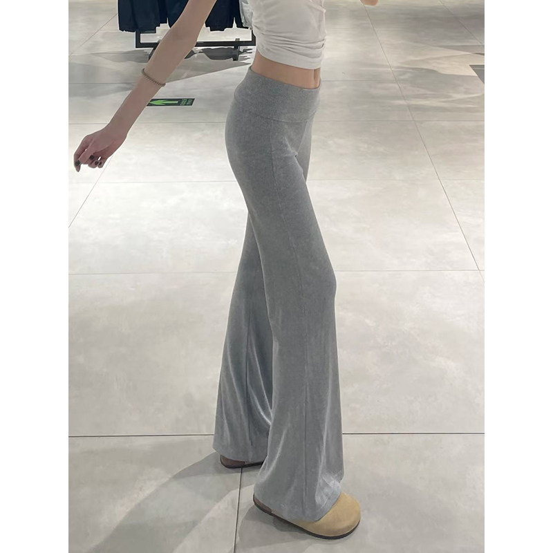 Gray Knitted Flared Pants for Women, Summer Thin Style, Slim Fit, Stretchy, Slimming, Slightly Flared Wide-Leg Pants, Casual Yoga Pants Gray Knitted Flared Pants for Women, Summer Thin Style, Slim Fit, Stretchy, Slimming, Slightly Flared Wide-Leg Pants, Casual Yoga Pants
