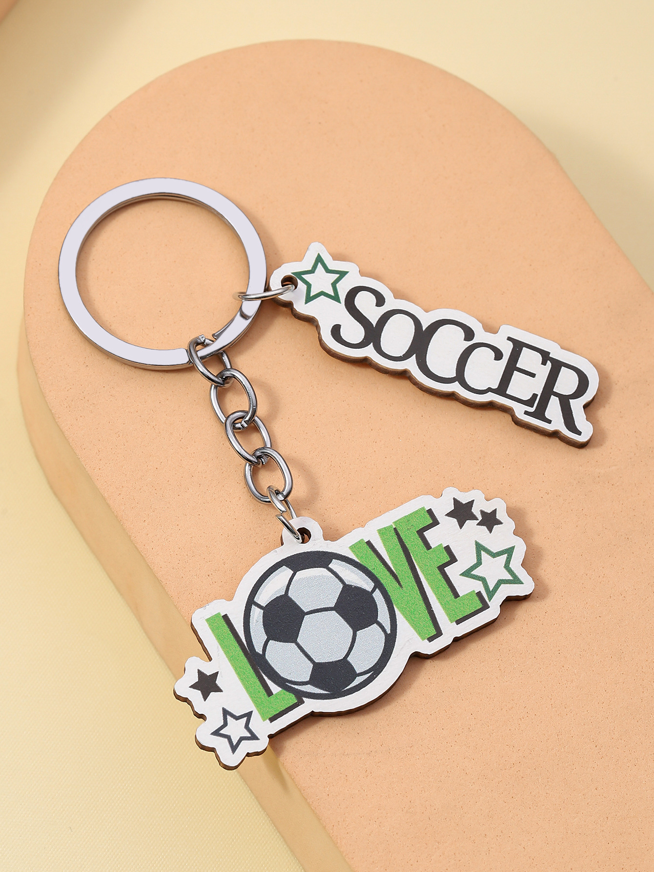 12g Weight Keychain Classification Daily Occasion Wood Material Letter, Ball Pattern Unisex Gender Sports Style Sports Letter Ball Wood Unisex Keychain 7