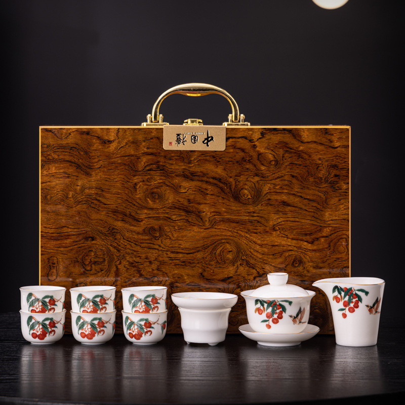 New Ceramic Sheep Tallow Jade Tea Set High-End Gift Box Business Company Liquor Gift Can Be Logo
