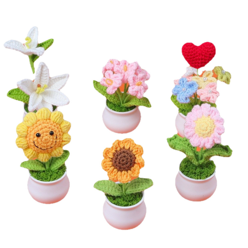 完成したウールひまわり鉢植えスズラン造花チューリップデスクトップ装飾品バレンタインデー教師クラスメートギフト|undefined