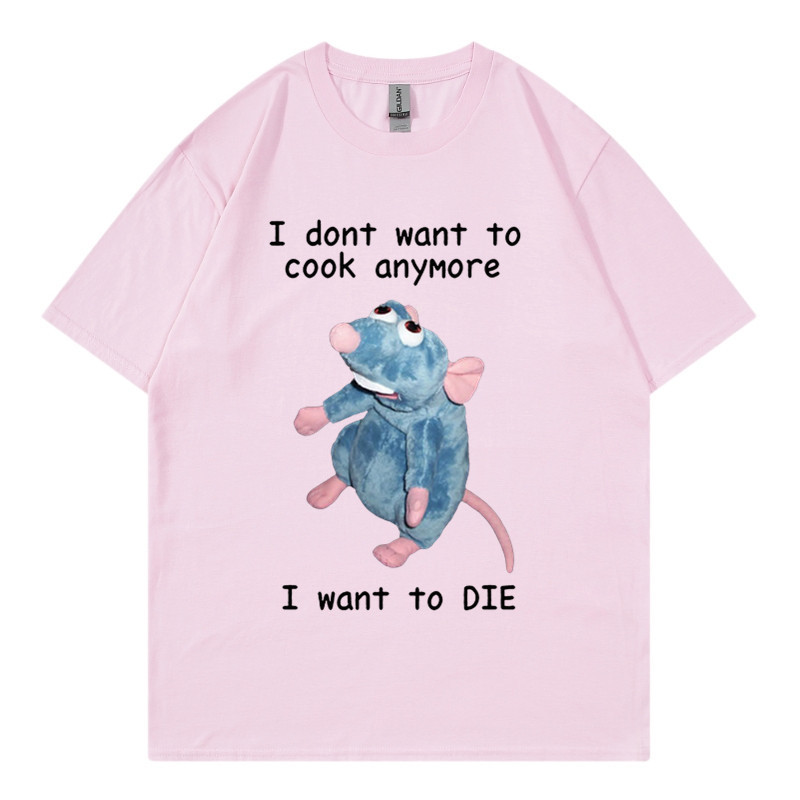 T-shirt en pur coton marque de mode sport nouveaux hommes ample col rond imprimé souris je ne veux pas cuisiner à nouveau T-shirt_voghion.com