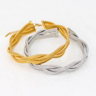 Personalized Retro Neck Short Collar Necklace Japanese and Korean Simple Women's Stainless Steel Weak Elastic Clavicle Chain European and American Jewelry