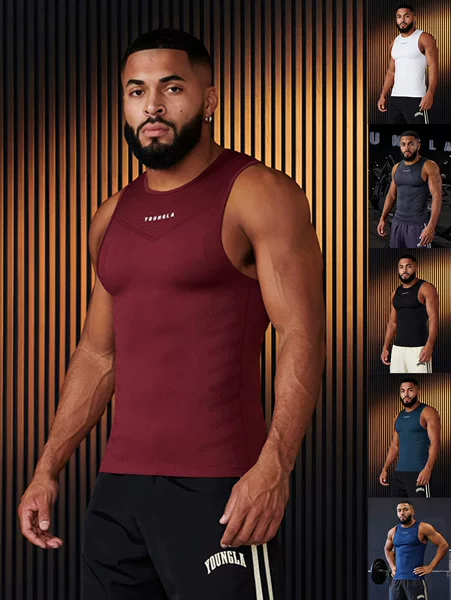 New Summer Gym Men's Sports Running Casual Milk Silk Vest Printed Stretch Breathable Fitness Top